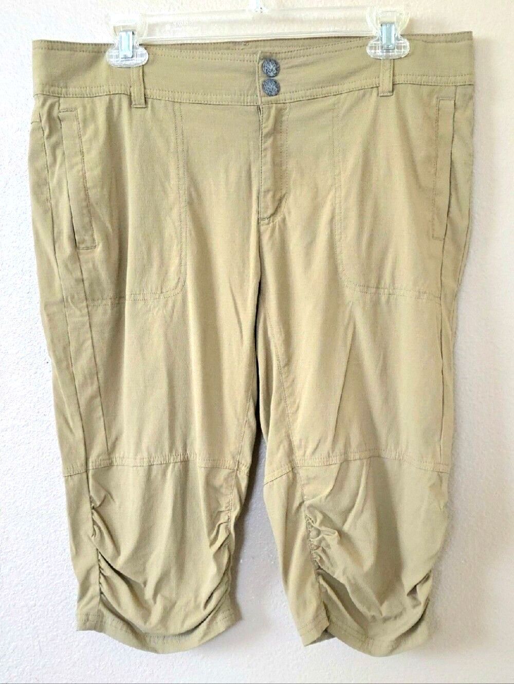 Prana Women's Khaki Green Nylon Zip Pocket Capri Pants - Size 12